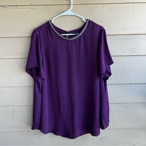 Torrid Plum Short Sleeve Blouse - Size 1X - Beaded Office Modest